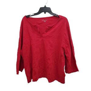 Kim Kim Rogers Woman's Red Basic 3/4 Sleeve‎ V-Neck Tee T-shirt Plus Size 3X